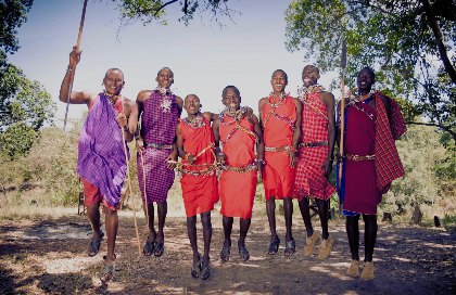 Maasai warriors dancing near the camp